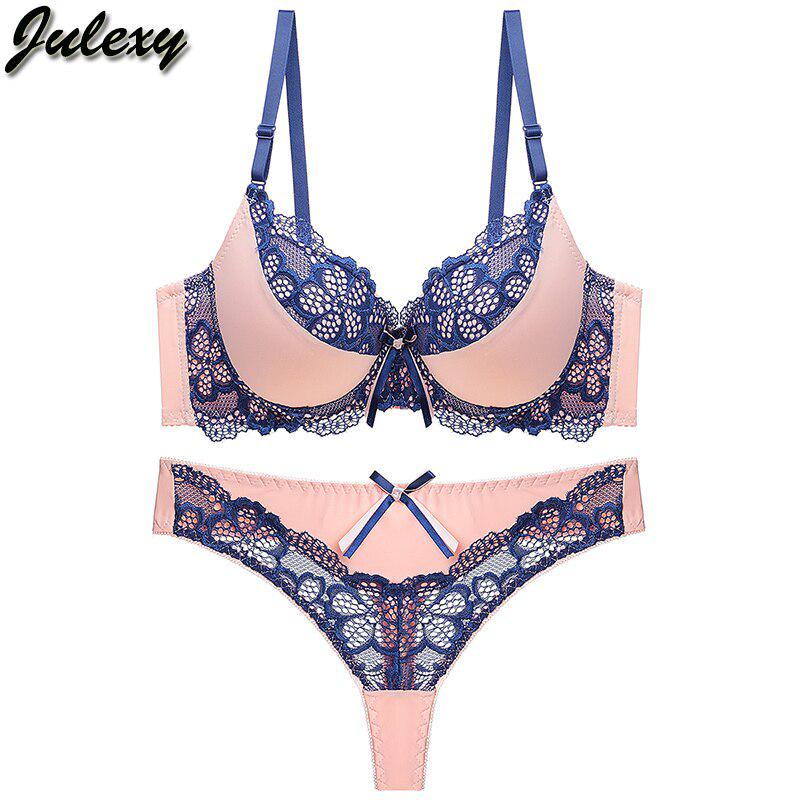 Julexy ABC Cup Bra Set Push Up Sexy Lace Bra Set Femme Bra Thong Set