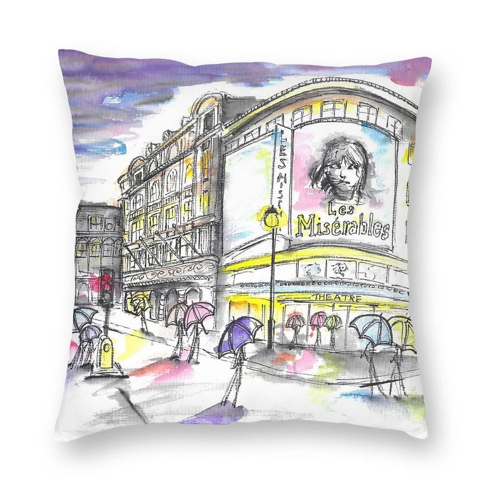London West End Theatres Square Pillowcase Polyester Linen Velvet Pattern Zip Decor Home Cushion Cover