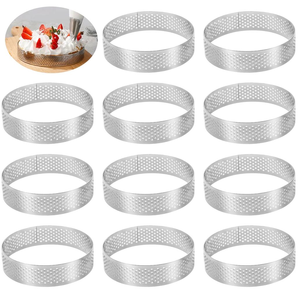 16 Pcs 2 Inch 304 Stainless Steel Cake Rings Perforated Round Mousse Molds for Baking Desserts Muffins Sandwiches Silver Pastry Rings Set of 16