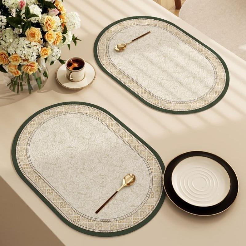 6pcs Oval Placemats, Heat Insulation Pads, Leather Western Placemats, Household Tableware Plate MATS and Bowl MATS