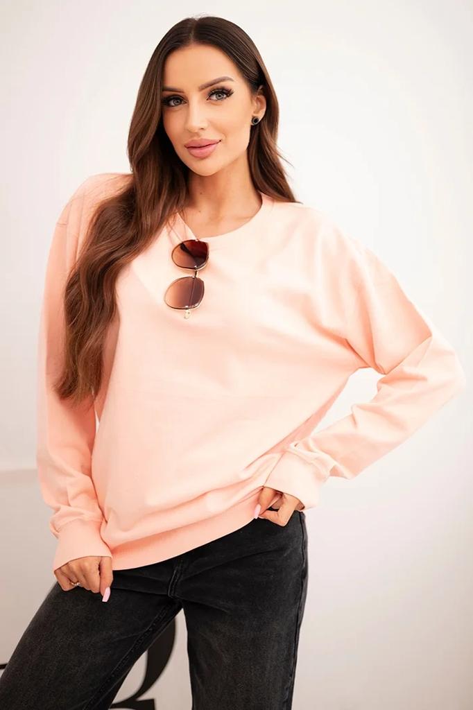 Bluza Damska Pętelkowa Bawełniana Basic Z Okrągłym Dekoltem Łososiowa M