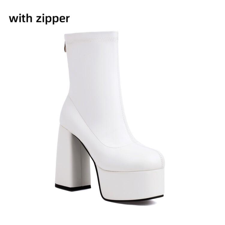 Short Stretch Boots for Women Super Thick High Heel Gold Shoes Silver Chunky Platform Winter Sexy Women Boots
