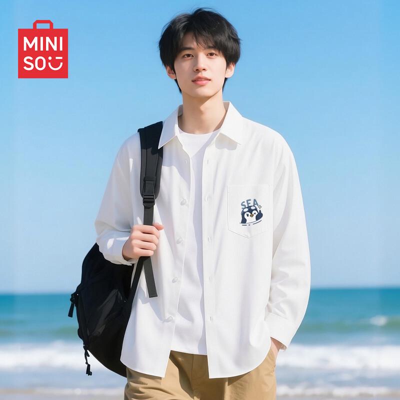 MINISO Мужская повседневная рубашка Оксфорд с длинным рукавом