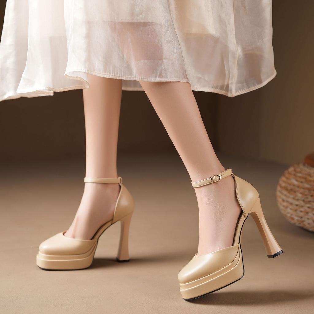 Y-Мэри Джейн толстый каблук двойная водонепроницаемая платформа с полыми сандалиями кожа Лолита платье универсальное