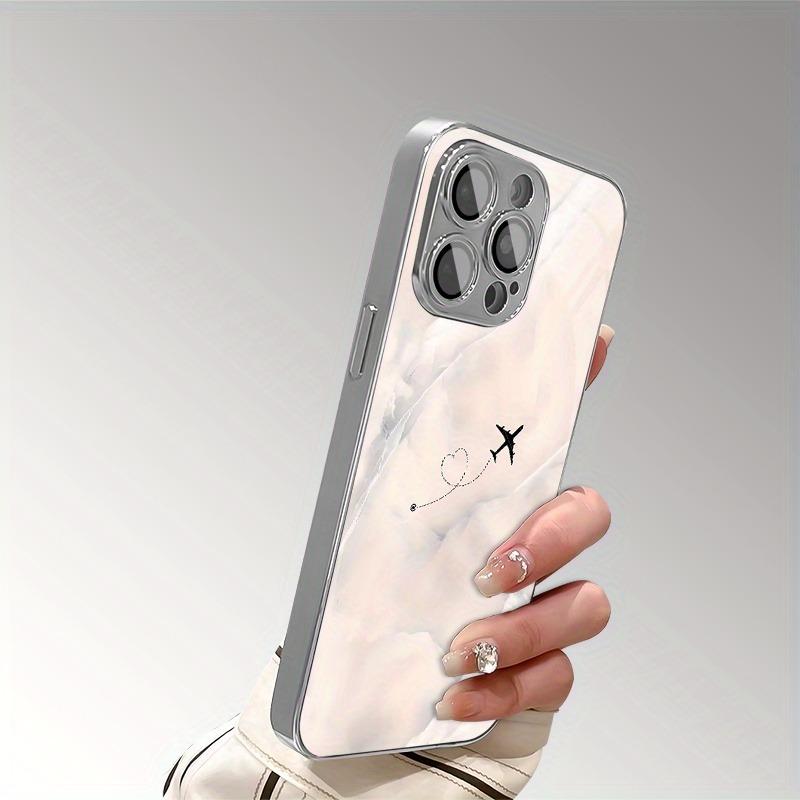 Чехол для телефона Samsung Galaxy S25 S24 S23 Ultra Plus FE, закаленное стекло, гальванизированное серебро, с узором в виде самолета и сердца