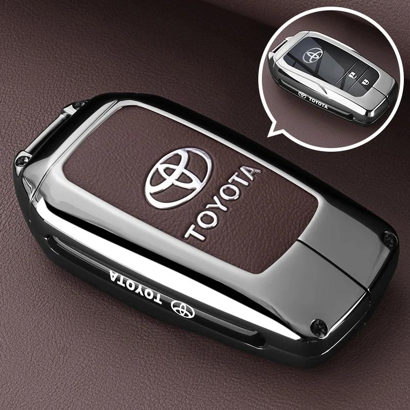 QHJS9 Zinc Alloy Leather Car Key Case Cover Shell for Toyota CHR Hilux Fortuner Land Cruiser 200 Camry Corolla Crown RAV4 Highland