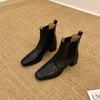 Huge Comfortable~! Simple Square Head Thick Heel Elastic Short Boots Martin Boots Versatile Chelsea Boots