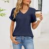 Women's Fashion Color V-neck Pocket Short Sleeved Pullover T-shirt Top