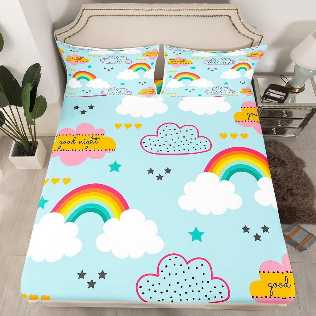 Color Rainbow Cloud Pattern Bed Hat Four-Piece Bedding Set Bedroom Dormitory Bedding Decoration