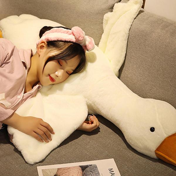 Мягкая игрушка в форме большого белого гуся, имитация дизайна, милая, красивая, мягкая, удобная, плюшевая игрушка-подушка