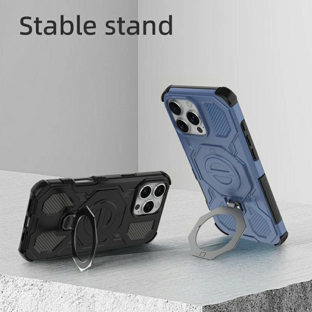 For iPhone 16 Pro Magnetic Case Rotating Metal Kickstand Shockproof PC+TPU Phone Back Cover