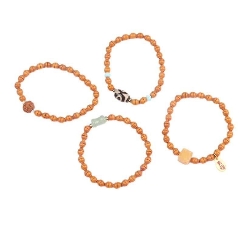 Браслет ручной работы из косточек оливы Вэньвань Дзи - Одинарный ряд Унисекс Буддийский дизайн