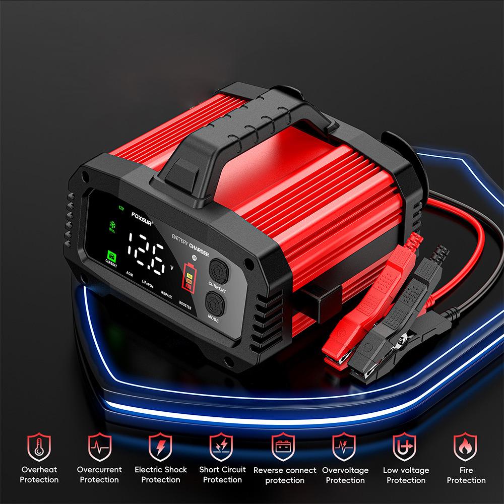 Portable Smart Car Battery Charger for 12V-24V Motorcycle Lead Acid AGM GEL LiFePo4 Batteries 25A/15A Car Booster Pulse Repair