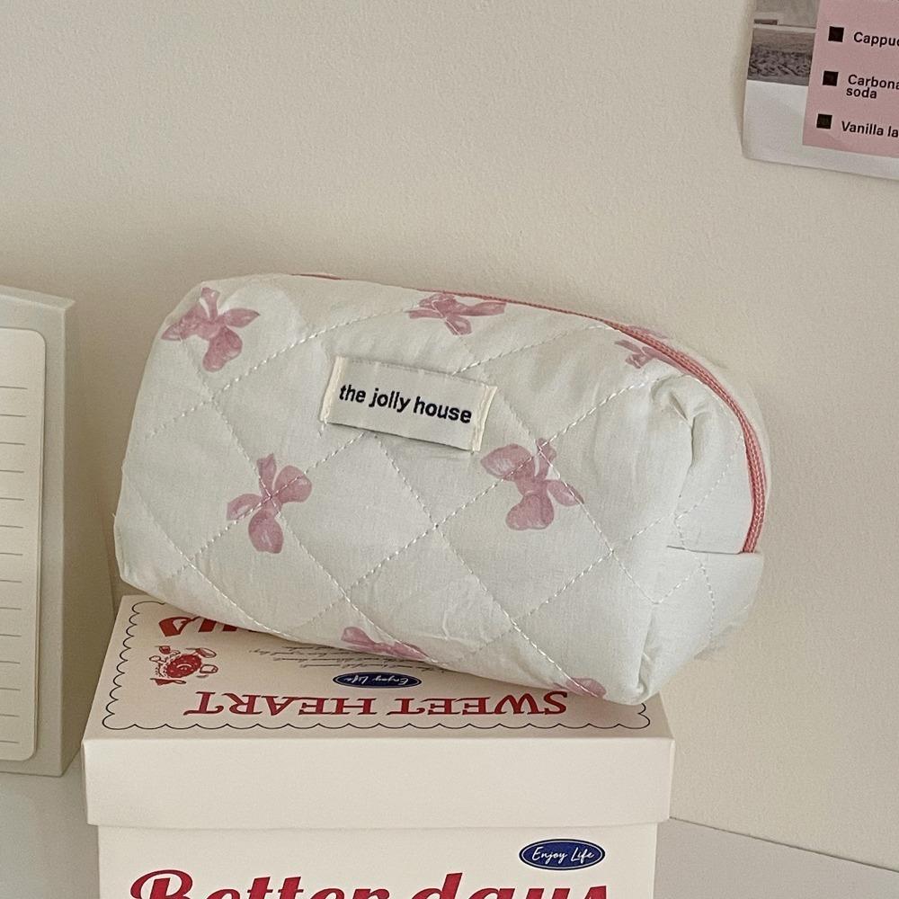 Сумка для хранения с принтом бантом, хлопковая сумка для макияжа, портативная сумка для хранения средств по уходу за кожей