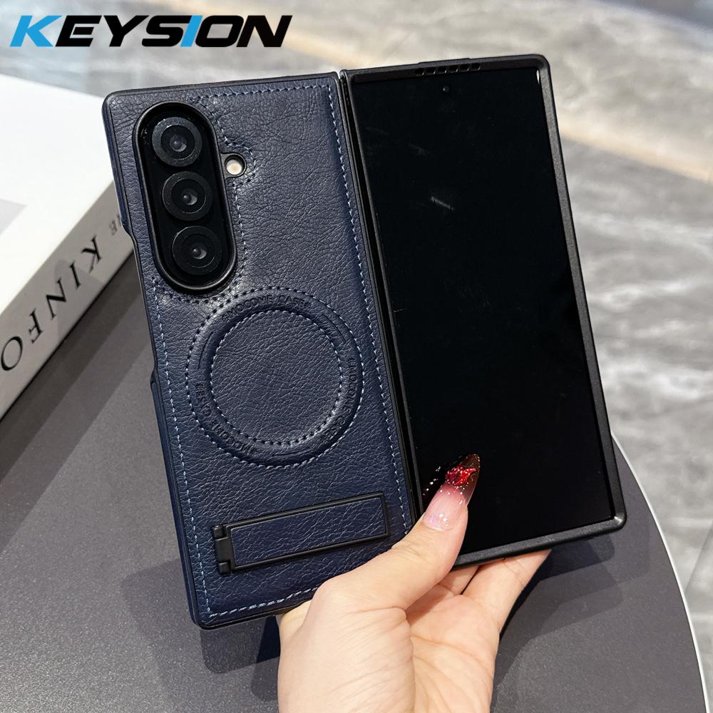 KEYSION Роскошный магнитный чехол из искусственной кожи для MagSafe для Samsung Galaxy Z Fold 7 5G, подставка, беспроводная зарядка, задняя крышка для телефона