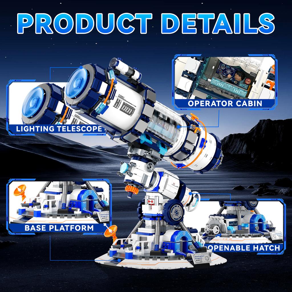 Space Telescope Building Block Set with Lighting, 995 PCS, STEM Birthday Holiday Collectible Gift for Space Enthusiasts, Kid 8+