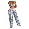 Women Casual Butterfly Printed Sleeveless Camis Tops+Long Pants 2 Piece Set