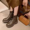 Женские кожаные ботинки на осень и зиму, на молнии, большого размера, женские ботинки на среднем каблуке, нескользящая мягкая подошва, толстая подошва, низкие ботинки, ботинки-рыцари из коровьей кожи, женские