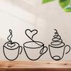 3Pcs/set Black Metal Coffee Cup Handicraft Wall Sculpture Wall Hanging Coffee Cup  Background Wall