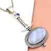 Голубой кружевной агат Аметист Драгоценный камень День матери Серебряное ювелирное изделие Кулон 2.5"