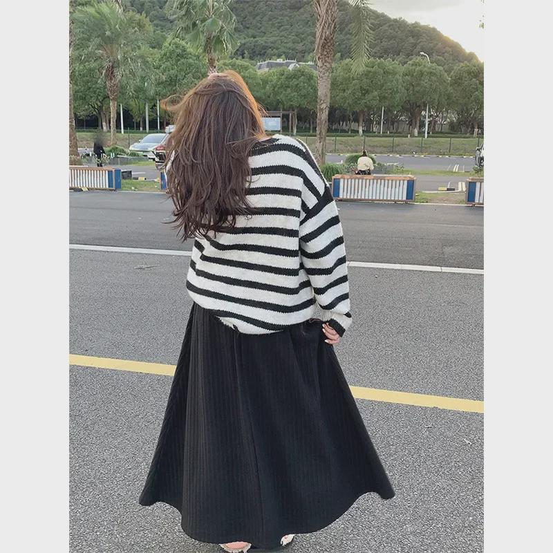 Женская длинная юбка в Корейском стиле с большой складкой и высокой талией - Осень/Зима, облегающий и свободный крой