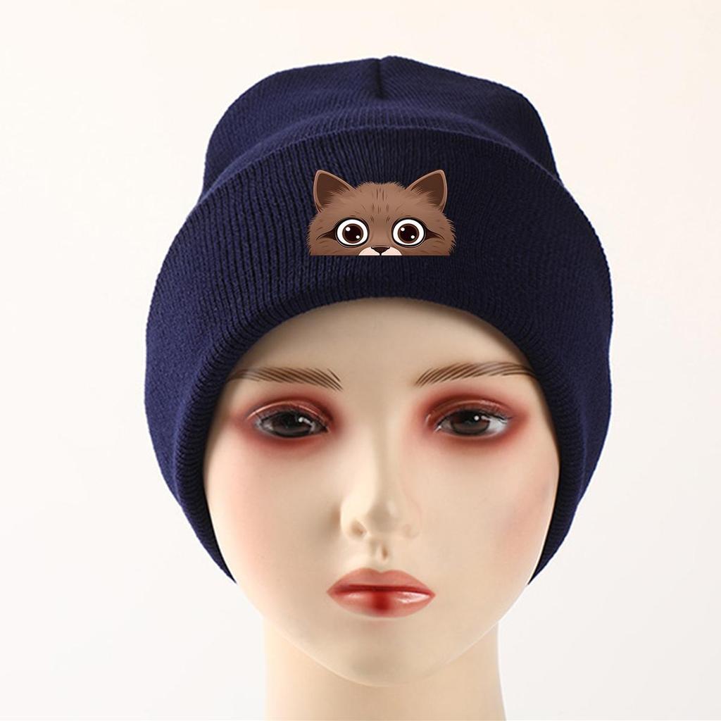 Peeping Cat Print Knitted Hat Beanie, Animal Woman Cap Lightweight Cancer Chemo Trendy Pompom Beanies Knit Cap Beanie