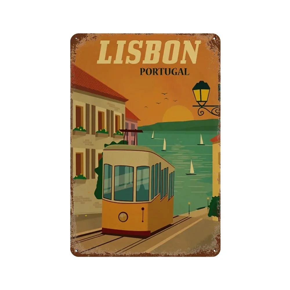 Путешествия Города Табличка Металлические Знаки Винтажный Плакат Япония Таиланд Италия Пейзаж Ретро Тарелка Искусство Живопись Домашний Бар Паб Клуб Декор