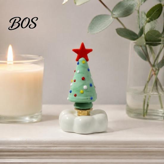 Crystal Tree with Star Topper Handmade Glass Christmas Ornament Top And Colorful Bead Details, Decorative Tabletop Trees Desktop Rotating Figurine for