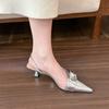 Stylish! Pointed Belt Buckle Shallow Mouth High Heels Women's 2024 Spring and Summer Thin Heel Cool Slippers