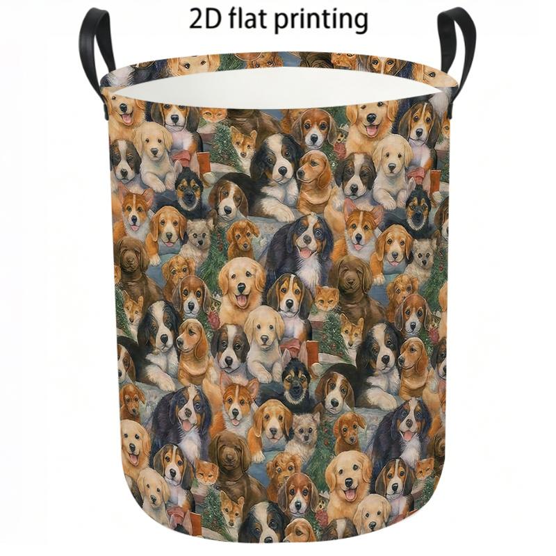 1pc Laundry Basket, Cute Puppy Pattern Foldable Dirty Clothes Hamper, Large Capacity Fabric Storage Organizer with Handles for Bedroom And Laundry Roo