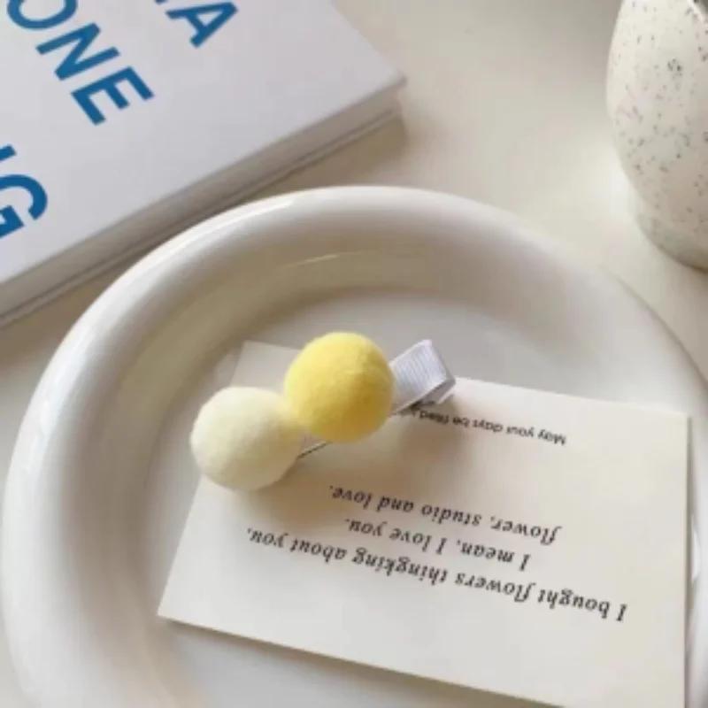 1 шт. Милые заколки для волос кремового цвета в девичьем стиле с помпонами, цветные, для челки и боковые, для выбивающихся волосков, мультяшные