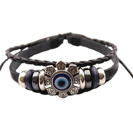 Faux Leather Bracelet Bohemian Multilayer Beads Vintage Geometric Decorative Gift Men Women Turkish Evil