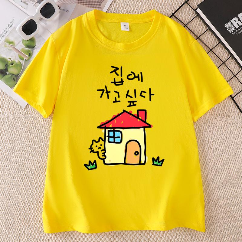 Korean Style TShirt Printed ShortSleeved Crew Neck Tee Cute Casual Streetwear Top For Unisex Unisex High Quality Clothes