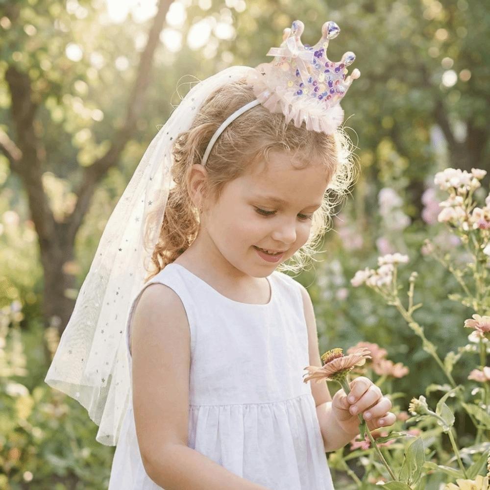 Cute Sparkly Tulle Headbands Sweet Hair Accessories Fashion Princess Crown Veil Girl