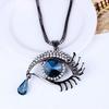 Women Fashion Crystal and Rhinestones Blue Evil Eye Tear Drop Sweater Pendant Necklace