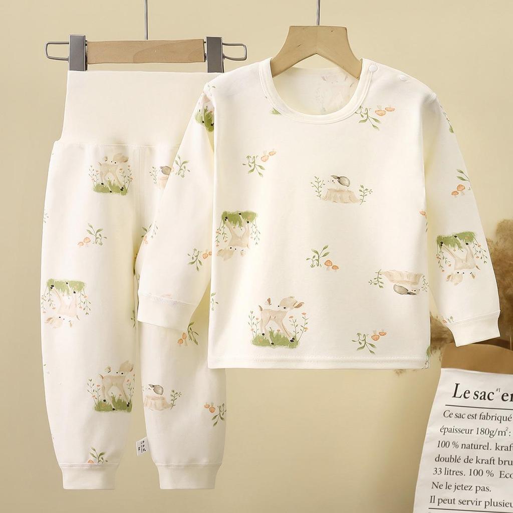 Детский и Малышовый Хлопковый Антибактериальный Комплект Нижнего Белья с Завышенной Талией для Мальчиков и Девочек 0-5 лет - Осенняя Одежда и Брюки