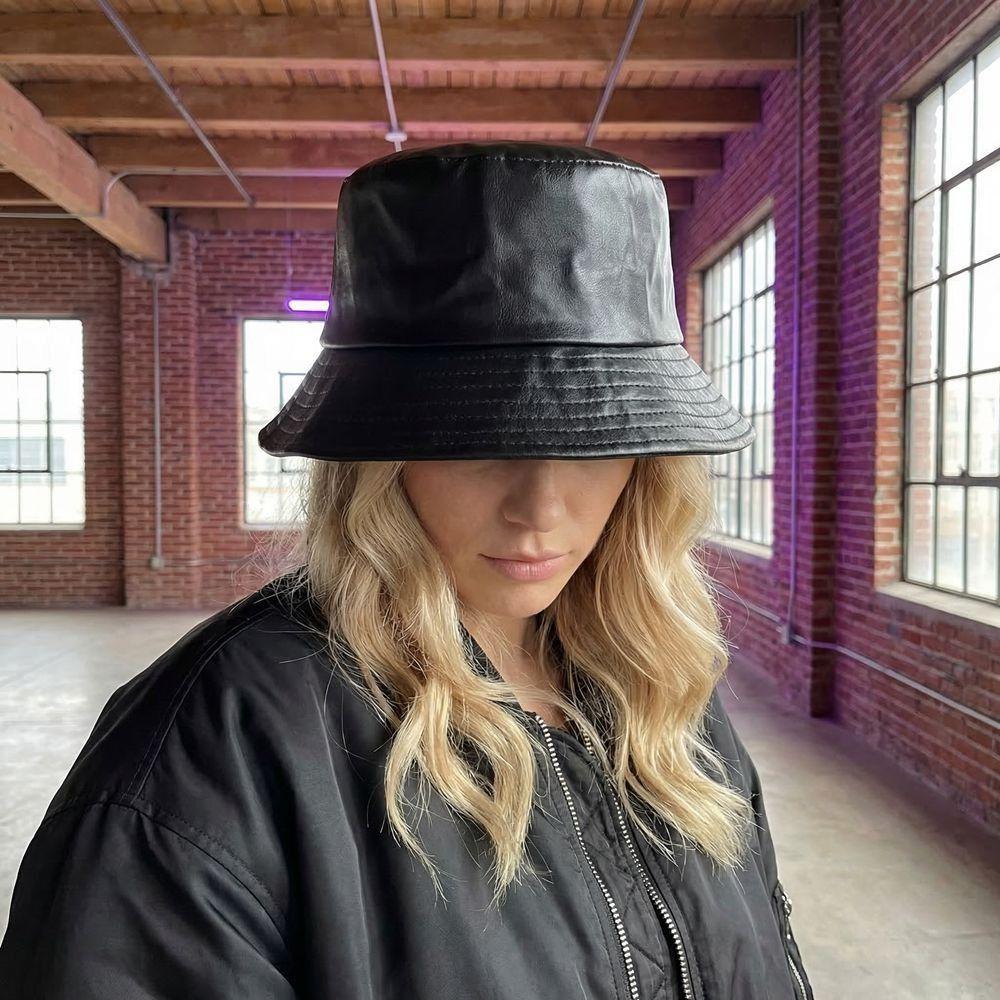Leather Luminous Bucket Hat Wide Brim Shiny Sun Cap Unisex Laser Rainbow Fisherman Hat  Sunshade