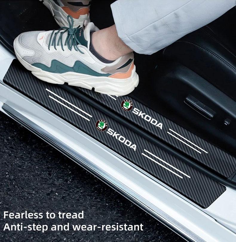 wsmrp6 Car Door Sill Carbon Fiber Sticker Threshold Side Anti Scratch Waterproof Decal for Skoda Octavia Kodiaq Fabia Superb Mk3