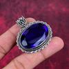 Blue Sapphire Pendant, Handmade Gemstone Pendant, 925 Solid Sterling Silver Pendant Antique Jewelry, For Engagement Gift