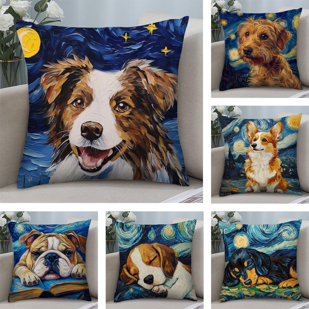 1PC Catoon Starry Sky Dog Cushion Cover Plush Fabric Soft DoubleSided Printed Sofa Warm Winter Home Child Gift Pillow Case