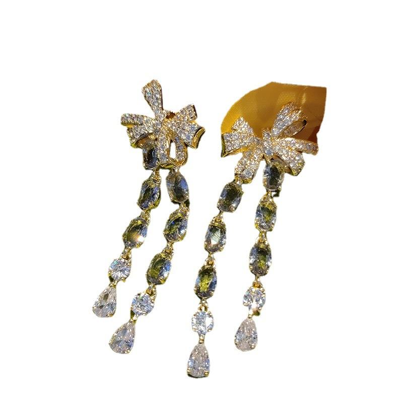 Роскошные серьги класса люкс, бант из зеленого циркония, серьги-капли, персонализированные ретро- и уникальные ювелирные изделия.