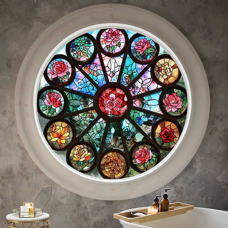 Self-adhesive European Vintage Stained Glass Film Window Anti-peeping Window Sticker Stained Glass Window Film Frosted / Etched