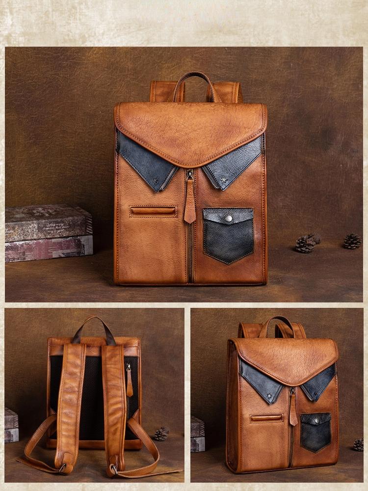 Johnature Vintage Genuine Leather Backpack Women Bag Leisure Large Capacity Real Cowhide Travel Bag Creative Backpacks