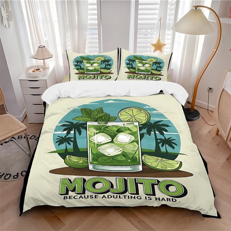 3pcs Mojito Print Duvet Cover Set, Soft Comfortable Duvet Cover,Guest Room (1*Duvet Cover + 2*Pillowcase, Without Core) yy251104104