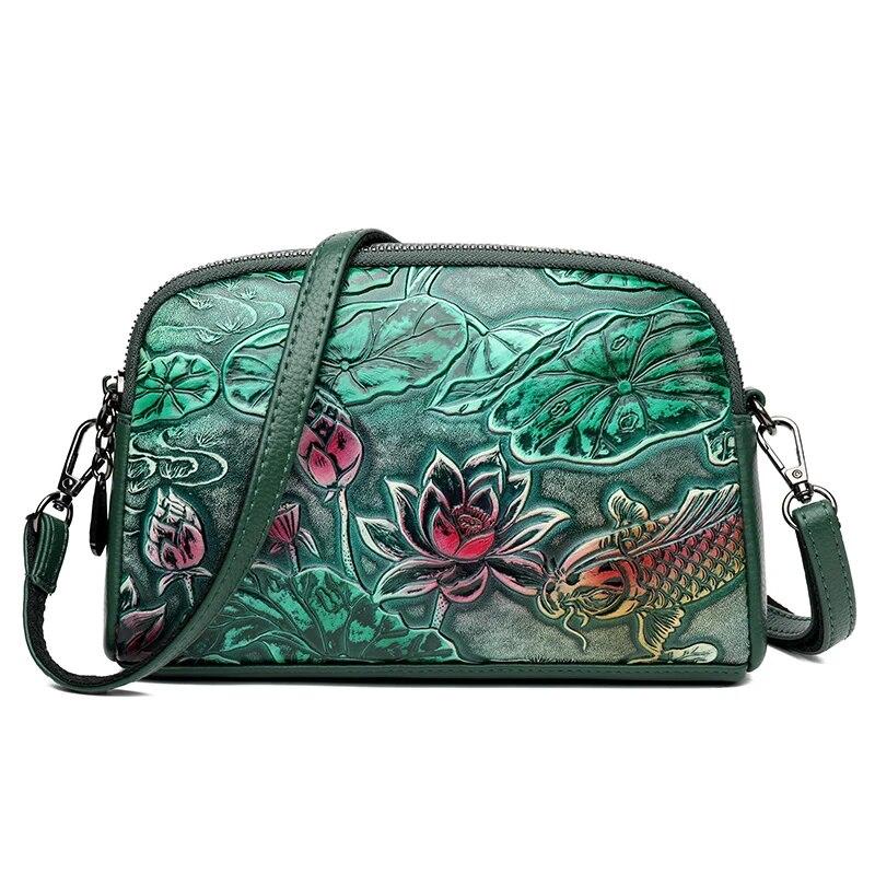 Высококачественная кожаная сумка, роскошный дизайнерский ретро-этнический стиль, 3D-печатная сумка на плечо, модная диагональная сумка с карманом для телефона через плечо