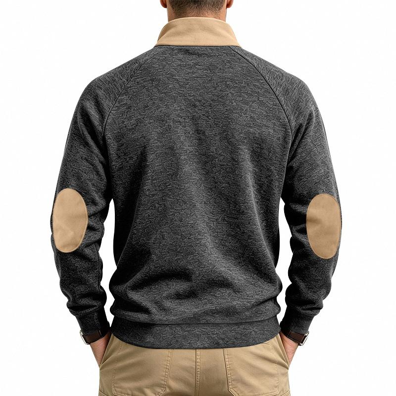 Autumn Winter Men Casual Half Zipper Stand Collar Sweatshirt Chic Patchwork Long Sleeve Loose Pullover Tops