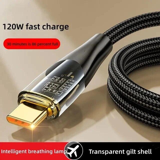 120 Вт 6A USB-кабель типа C Шнур для сверхбыстрой зарядки данных для Xiaomi 14 Samsung Huawei Type-c Зарядный шнур