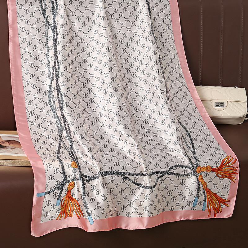 Fashion Tassel Printed Simulation Silk Long Silk Scarf Temperament Women's Holiday Outer Shawl