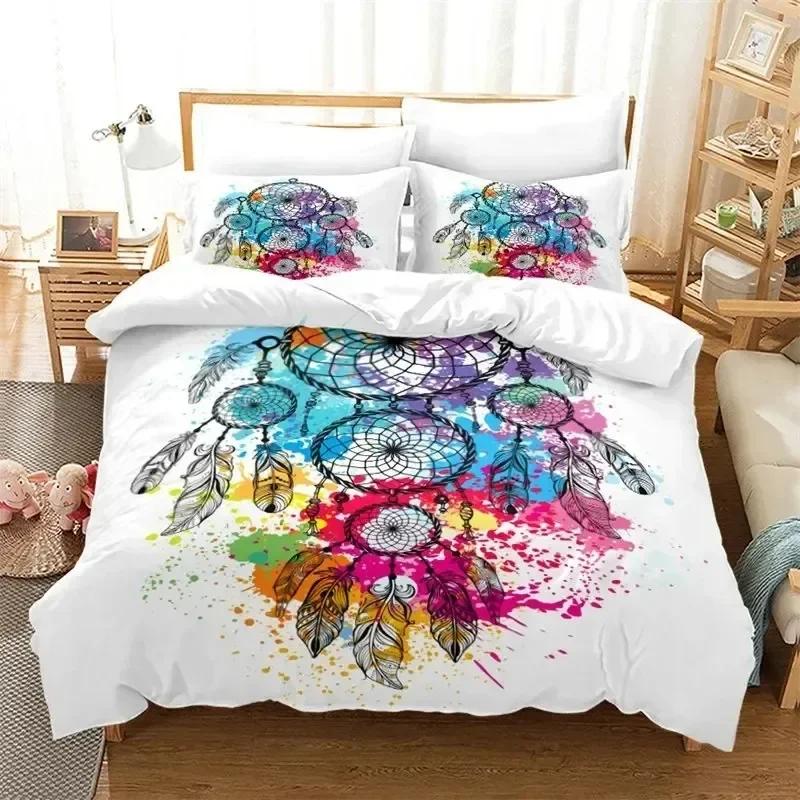 3D Print Dreamcatcher Bohemia Mandala Feathers Comfortable Duvet Quilt Cover Pillowcase Bedding Set Decoration Home Textile