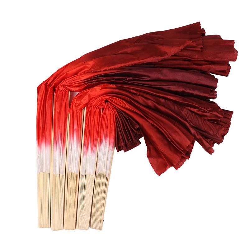 10-50Cm Length Adult Imitation Silk Dance Fan Double Sided Gradient Red Color Dancer Practice Dance Props Chinese Folk Dance Fan